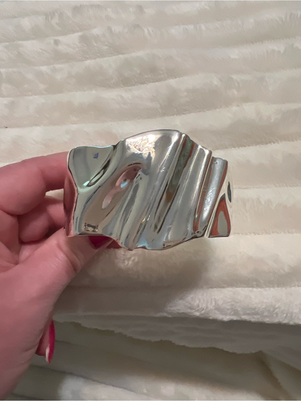 Silver Sculptural Wave Cuff Bracelet by Nine West - Size 6.5-7